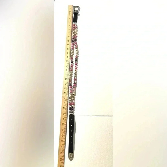 Womens Genuine Leather Wooden Beaded Belt Western Buckle Size Small/Medium - Picture 10 of 10